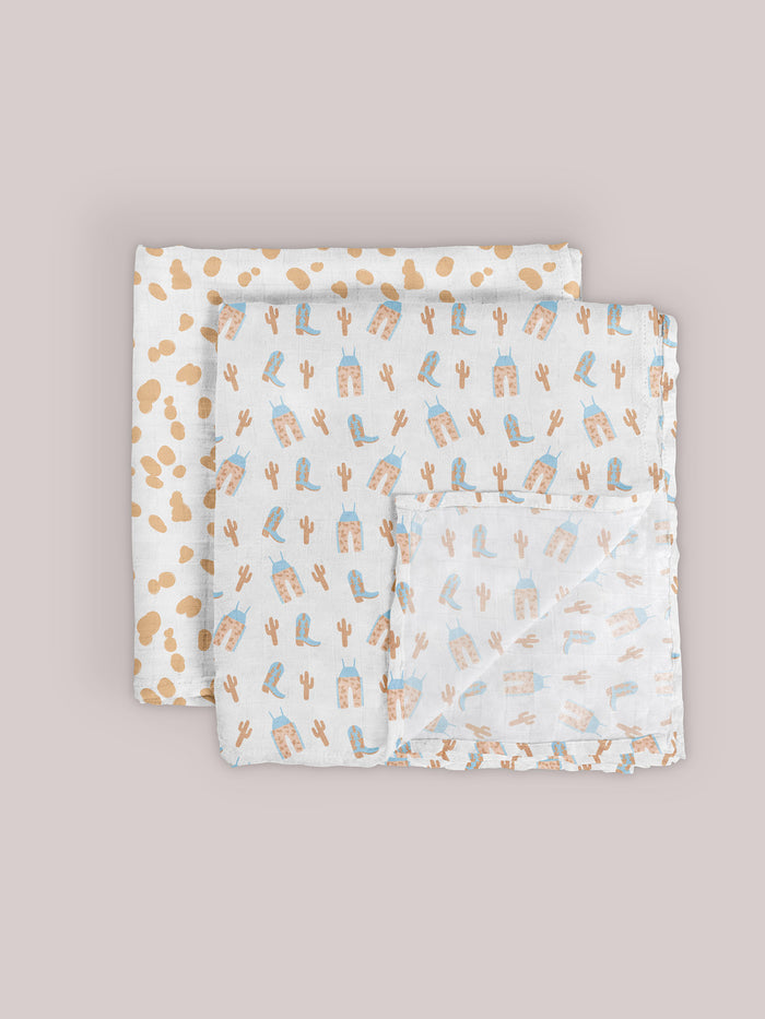 2-Pack Square Swaddle Blanket Set - Howdy Partner Blue