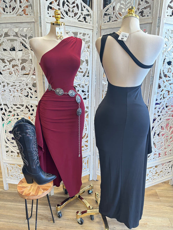 Asymmetrical Backless Dress-Estira, Stretchy