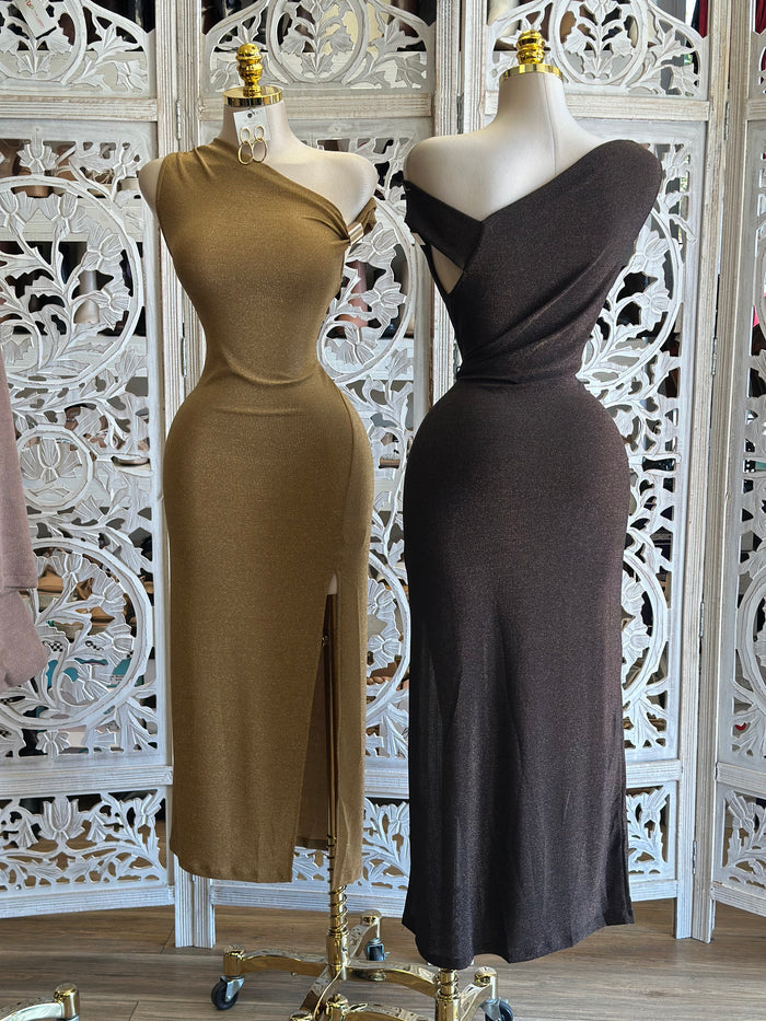 Asymmetrical Glittery Midi Dress- Stretchy,Estira