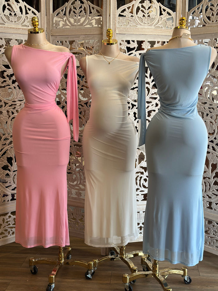 Asymmetrical Knotted Midi Dress- Stretchy, Estira