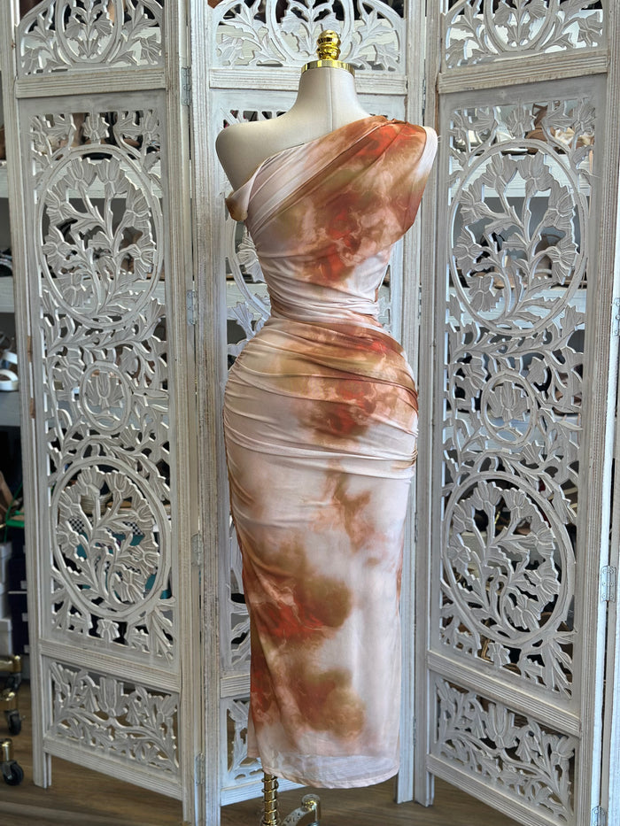 Asymmetrical Orange Faded Dress-Estira, Stretchy
