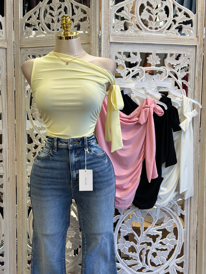 Asymmetrical Ribbon Top- Estira, Stretchy