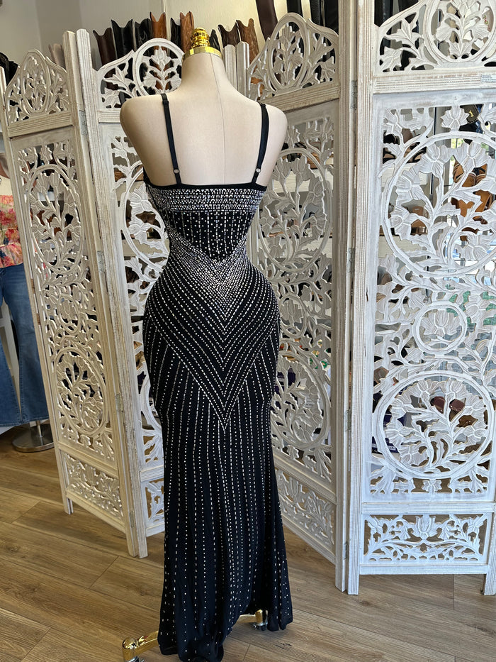 Black Heart Line Rhinestone Gown- Stretchy, Estira