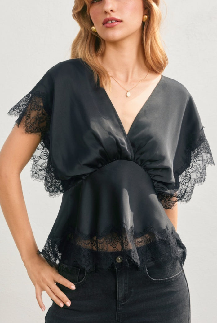 Black Silk Lace Blouse- No Estira, Not Stretchy