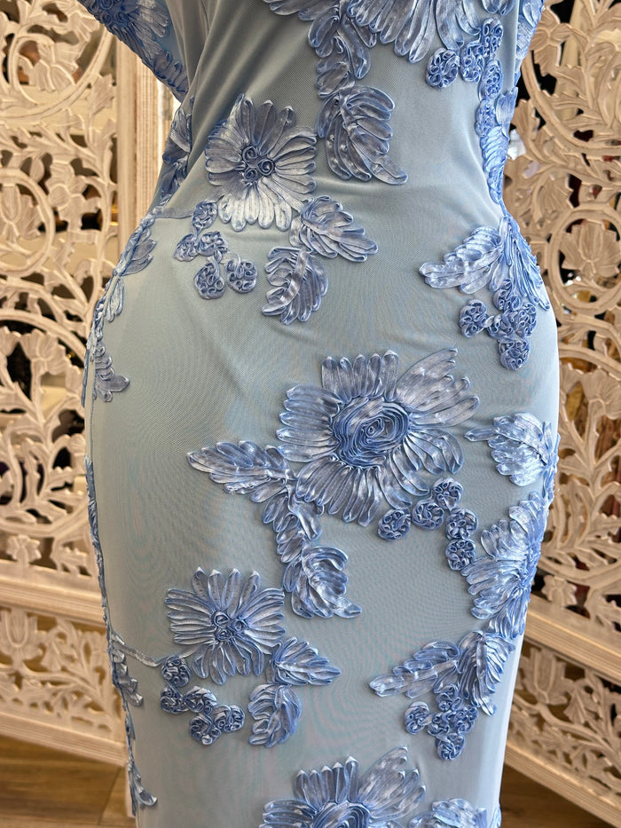 Blue String Floral Dress-Stretchy, Estira