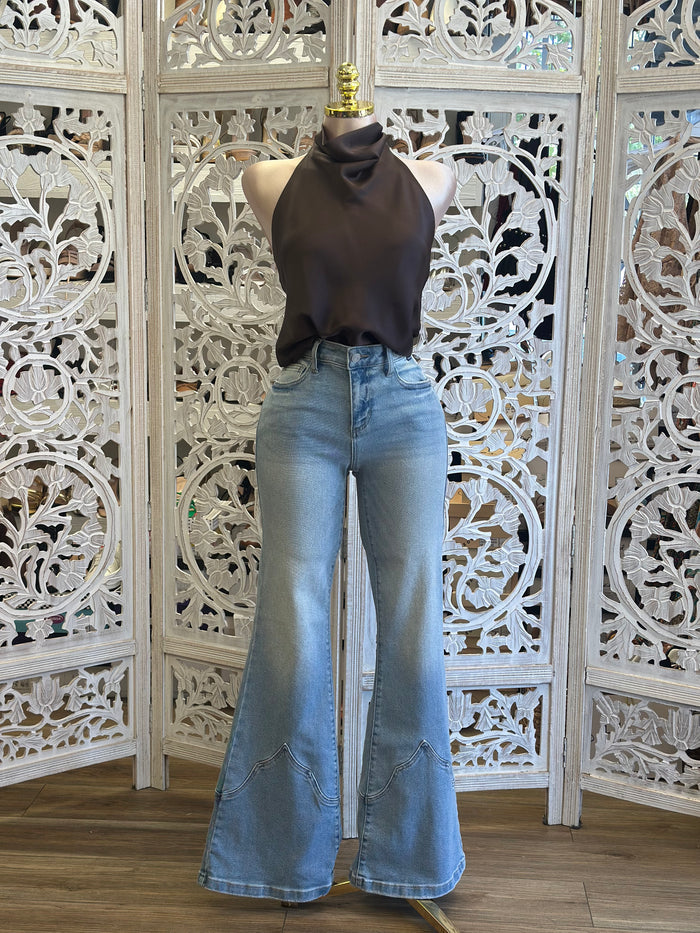 Brown Halter Backless Blouse