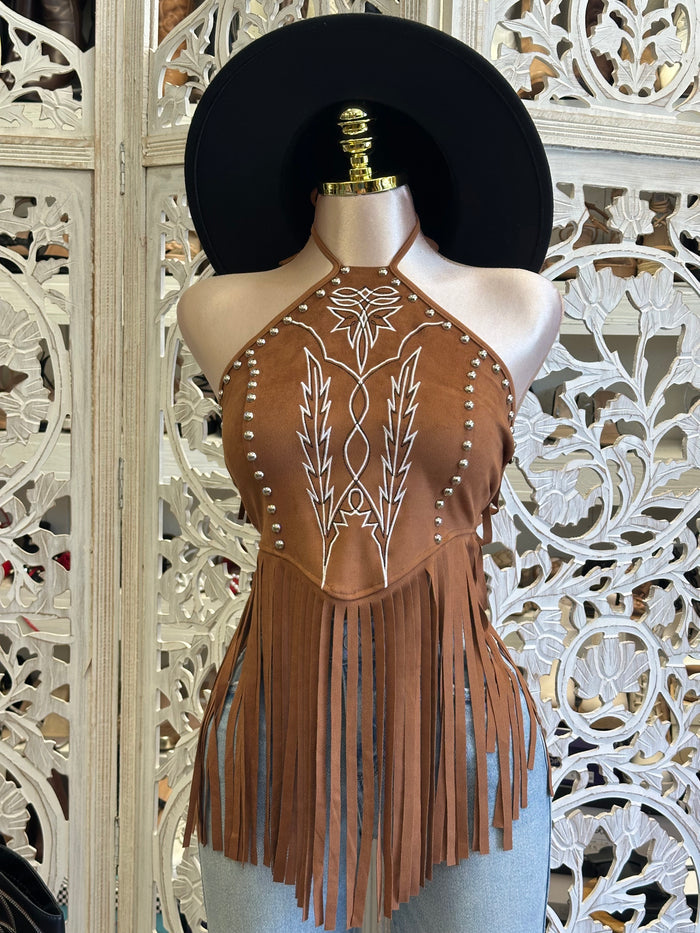 Brown Western Fringe Top