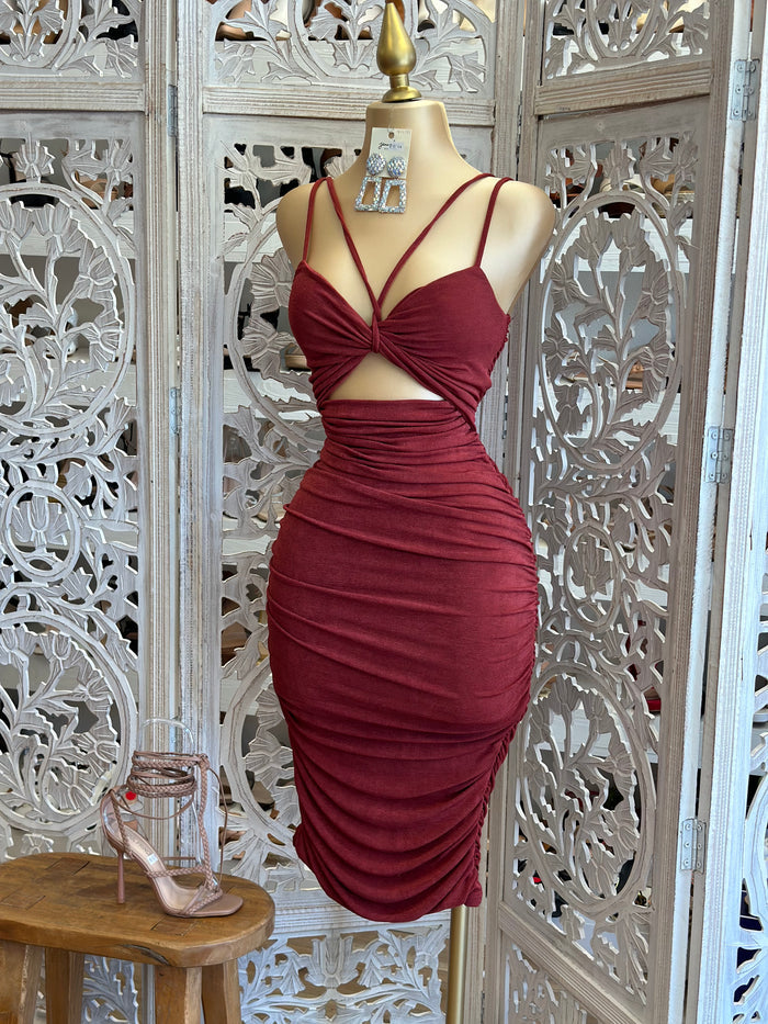 Burgundy Strappy Mini Dress
