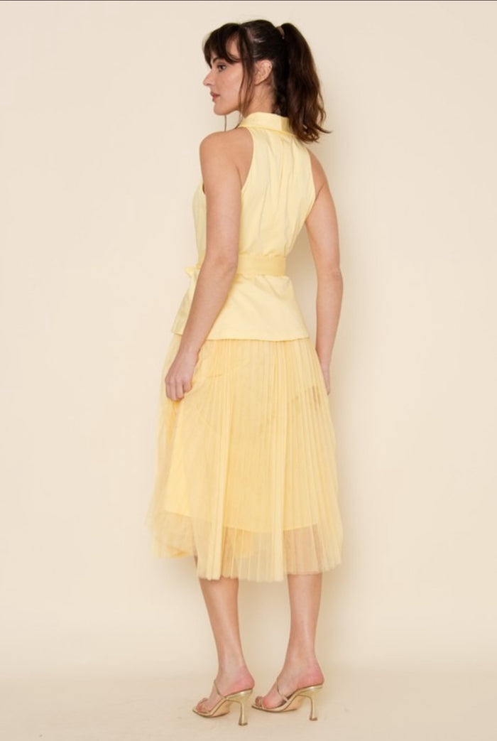 Butter Cream Tulle Wrapped Dress-Not Stretchy,No Estira