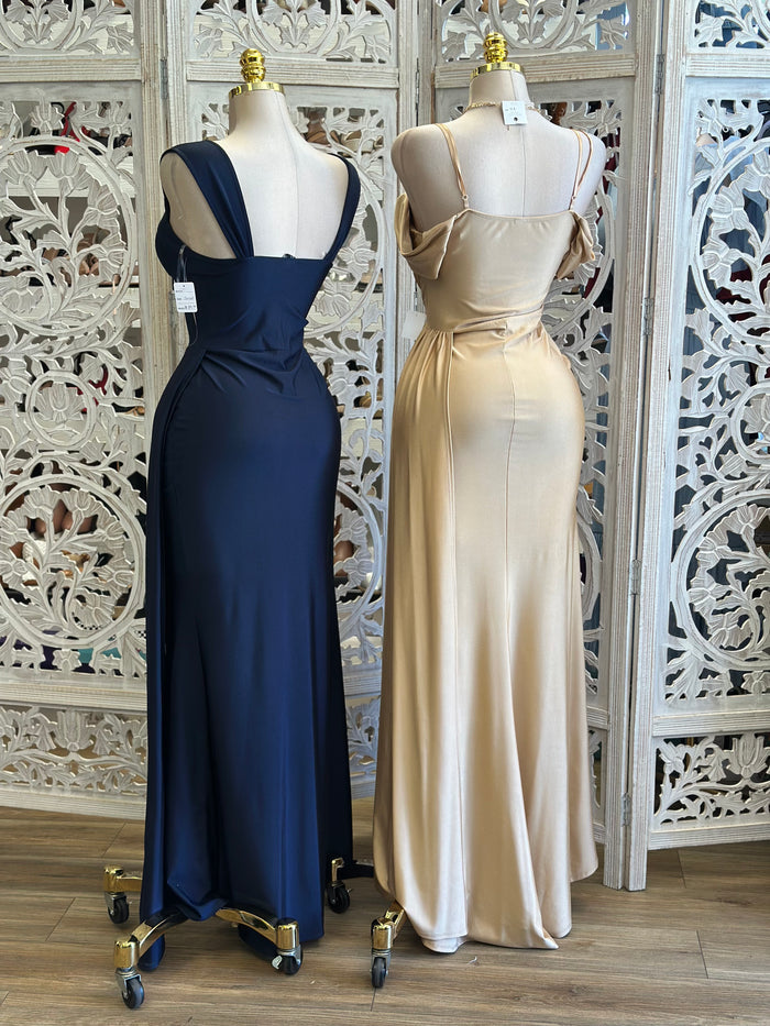 Champagne High Slit Formal Dress -Estira, Stretchy