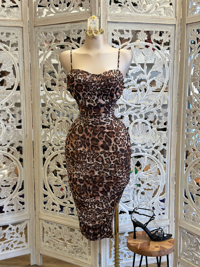 Cheetah Print Cami Midi Dress - Estira, Stretchy