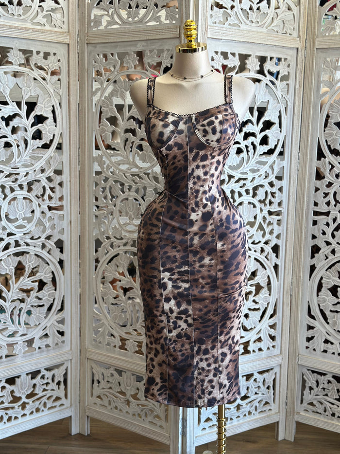 Cheetah Thread Lined Midi Dress- Stretchy,Estira