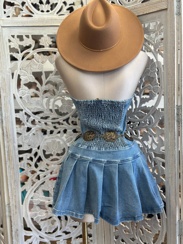 Collard Denim Fit and Flare Dress-Estira, Stretchy
