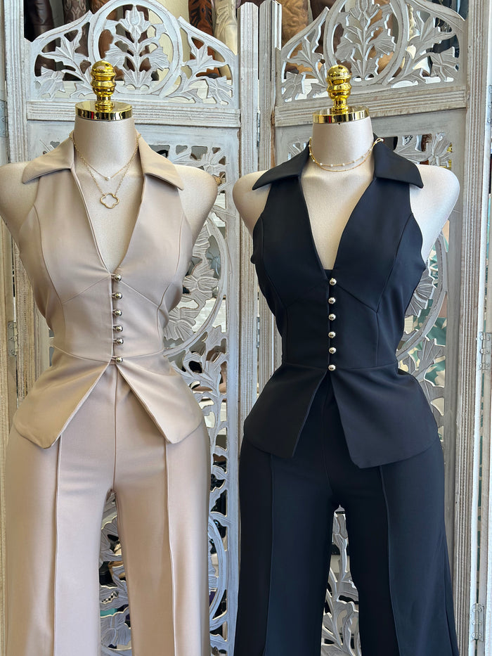 Collard Vest Set- Estira Poco , Slightly Stretchy