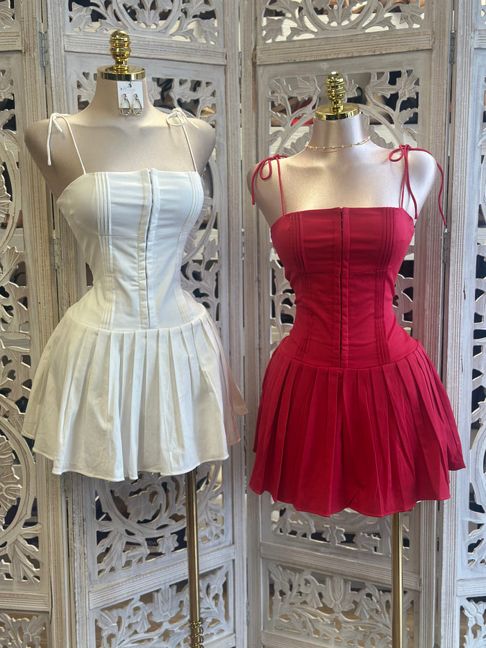 Corset Pleated Mini Dress-Slightly Stretchy,Estira Poco