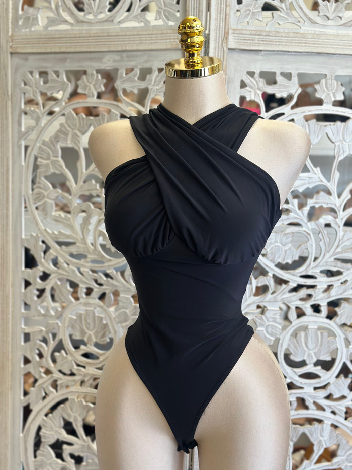 Cross front Solid Bodysuit - Estira, Stretchy