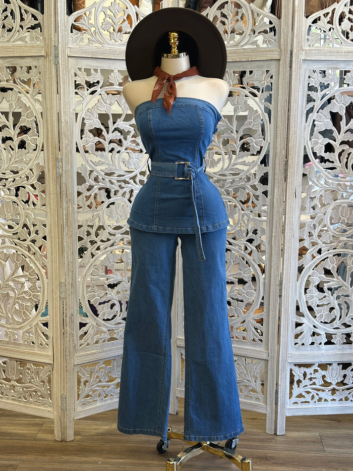 Denim Blouse and Pants Set- Stretchy, Estira