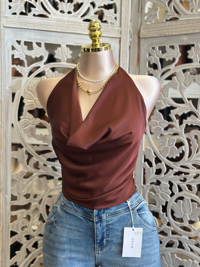 Draped Brown Top - Estira, Stretchy