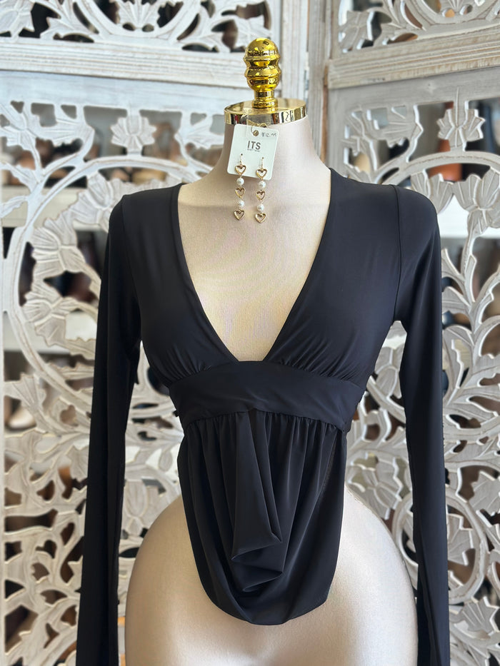 Draped Low Cut Blouse- Estira, Stretchy