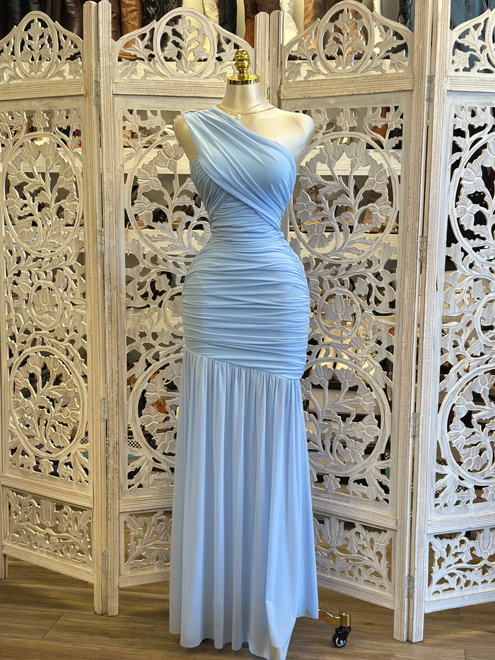 Draped One Sleeve Dress- Estira, Stretchy