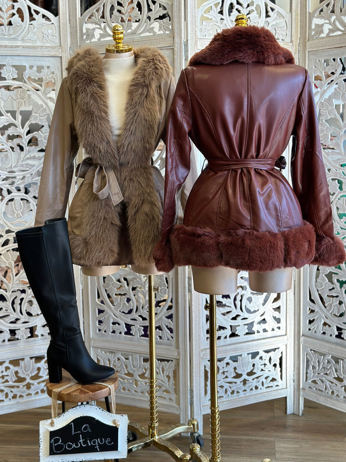 Faux Leather Fur Lined Coat- Not Stretchy, No Estira