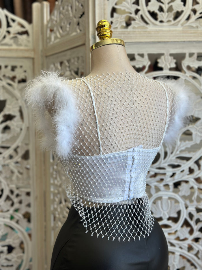 Feathered Netted Top and Undershirt - Estira, Stretchy