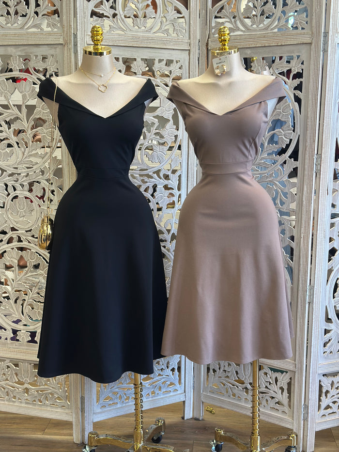 Fit and Flare Midi Dress -Estira, Stretchy