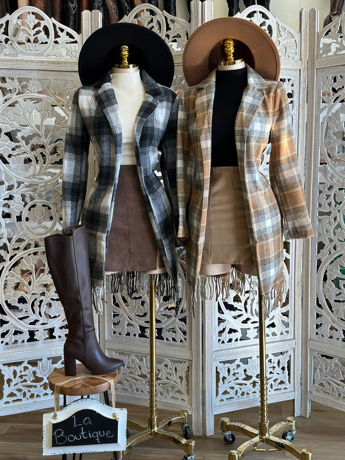 Fitted Plaid Midi Coat- Not Stretchy, No Estira