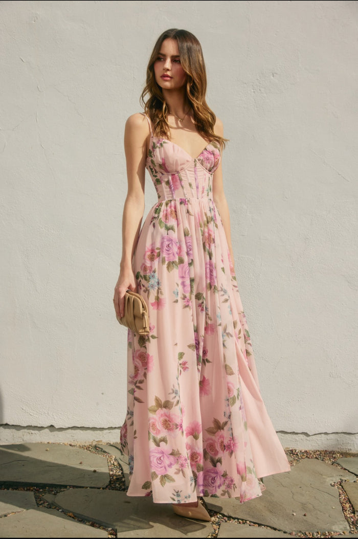 Floral Dream Corset Dress-Not Stretchy,No Estira
