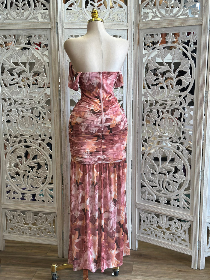 Floral Overlay Pattern Corset Dress- Stretchy, Estira