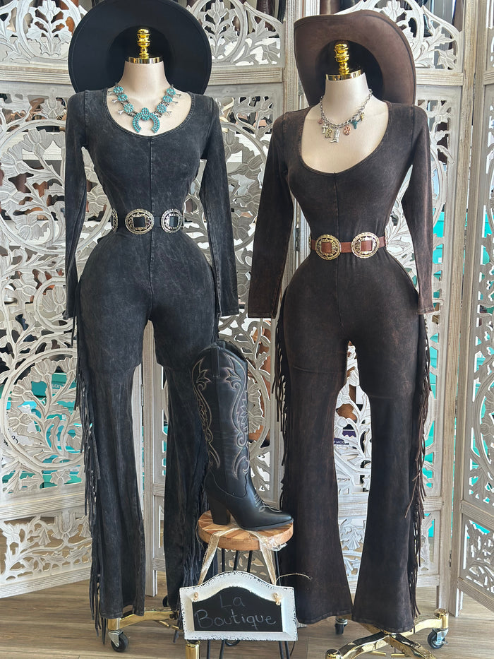 Fringe Washed Jumpsuit- Stretchy, Estira