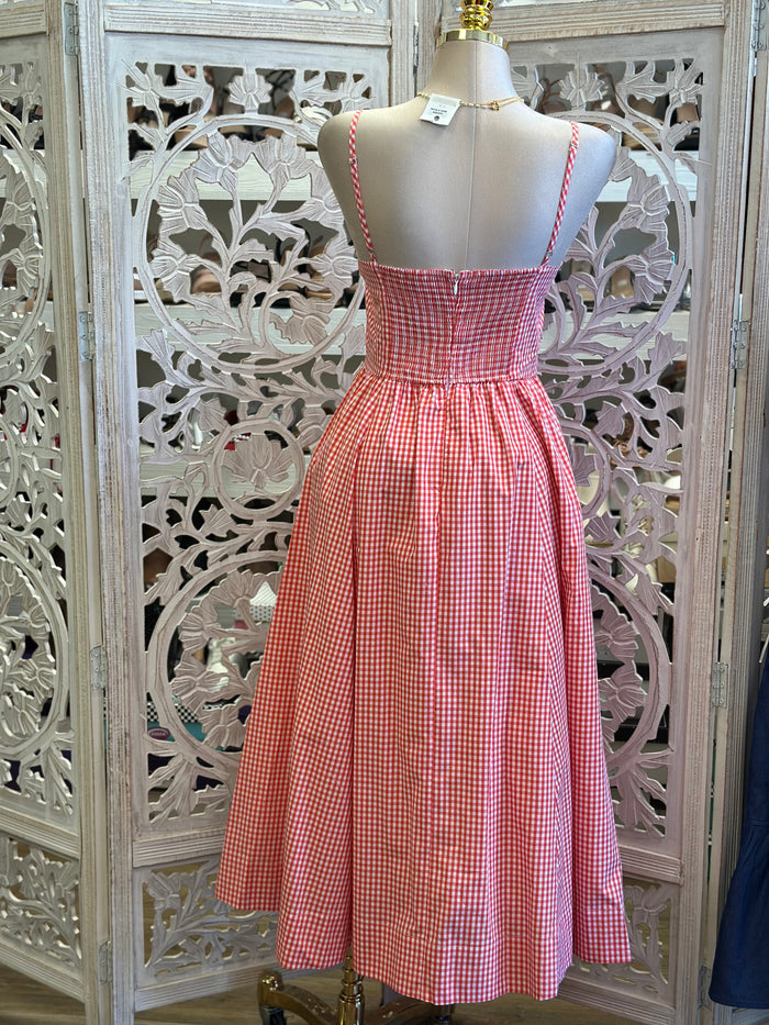Gingham Midi Dress -Slightly Stretchy, Estira Poco