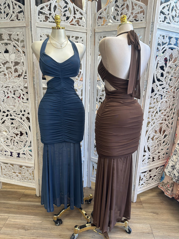 Halter Cutout Maxi Dress- Estira, Stretchy