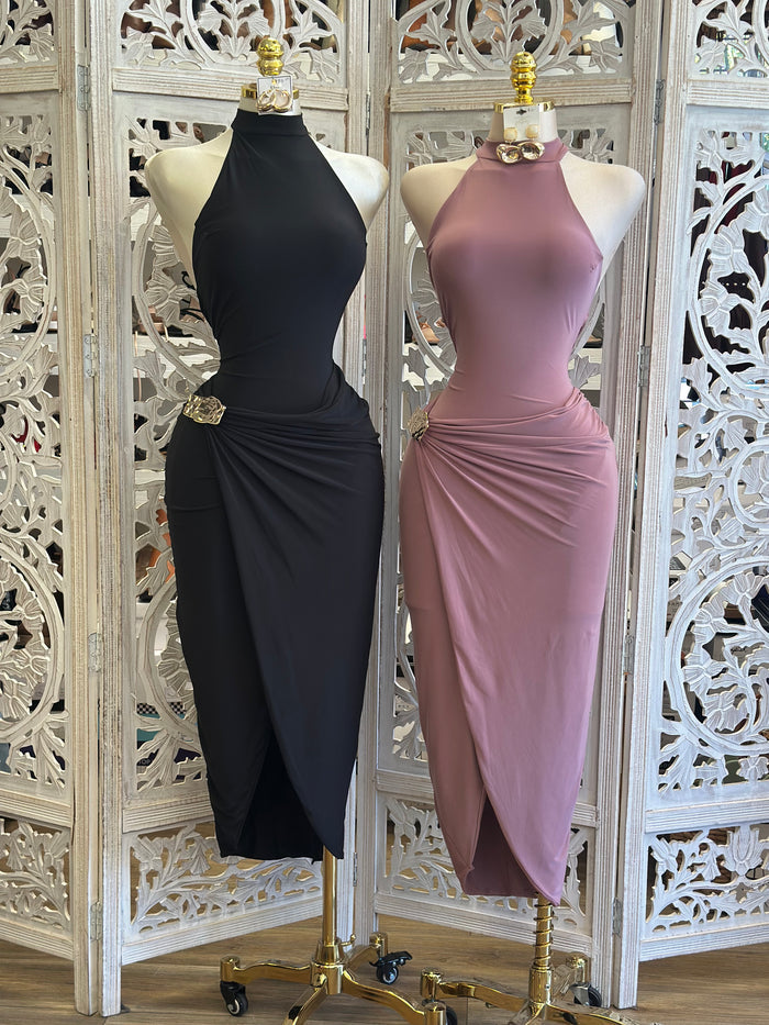 Halter Draped Dress- Estira, Stretchy