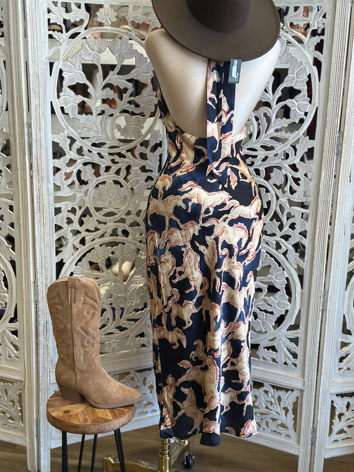 Horse Print Satin Dress-No Estira, Not Stretchy