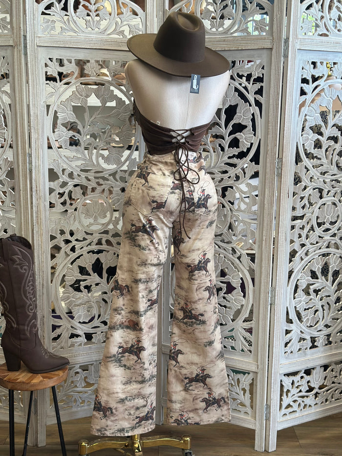 Horse Print Western Jeans - Slightly Stretchy, Estira Poco