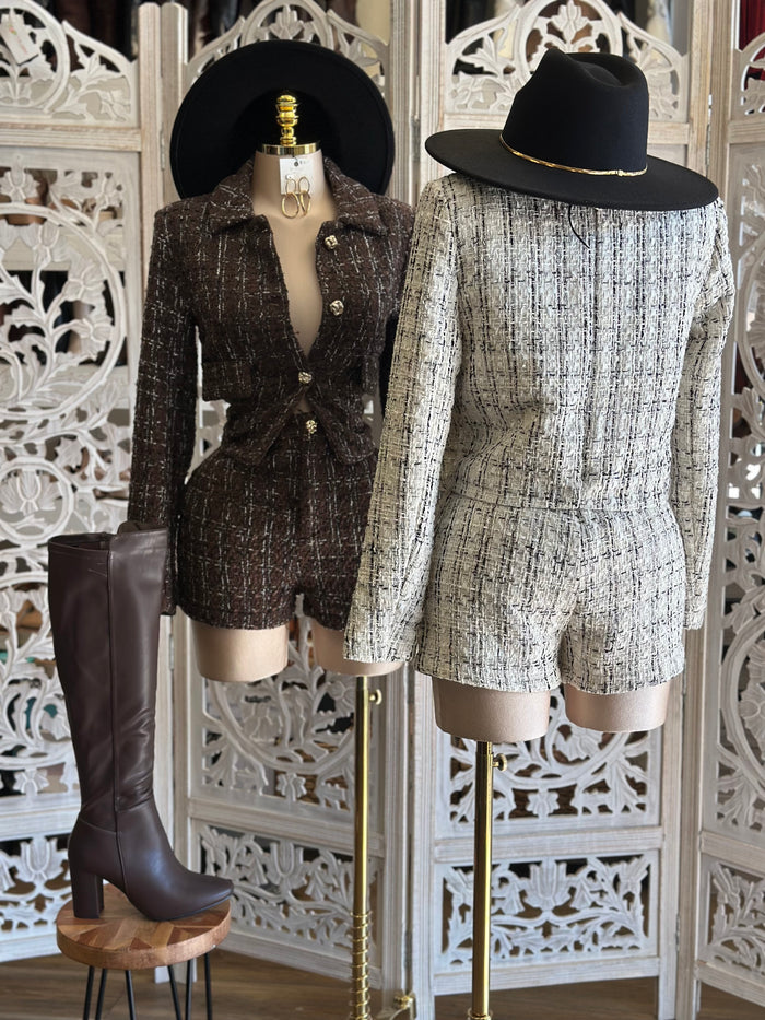 Houndstooth Shorts Set - No Estira ,Not Stretchy