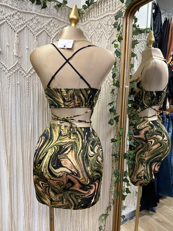Cross Back Multi Pattern Dress