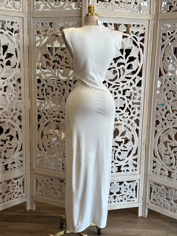 Ivory Knotted Midi Dress- Stretchy, Estira