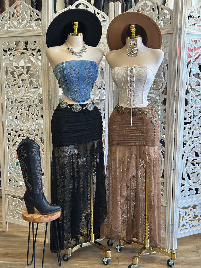 Lace Maxi Skirt- Slightly Stretchy , Estira Poco