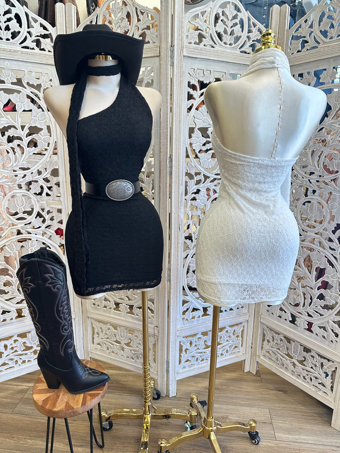 Lace Scarf Mini Dress- Estira, Stretchy
