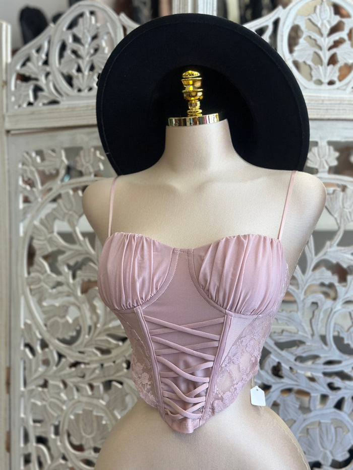 Mauve Corset Crossed Top - Estira, Stretchy