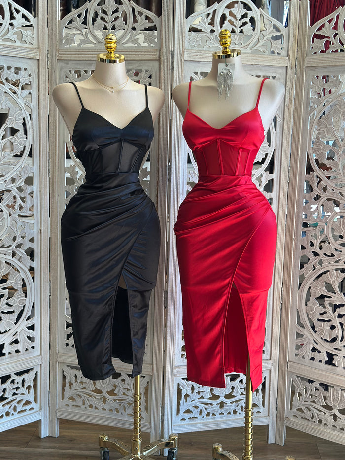 Mesh Corset Satin Dress- Stretchy,Estira