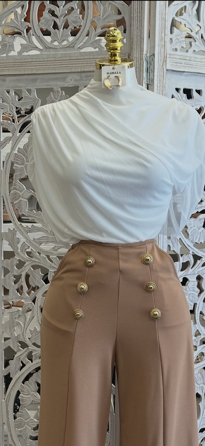 Mesh Draped Neck Top - Estira, Stretchy