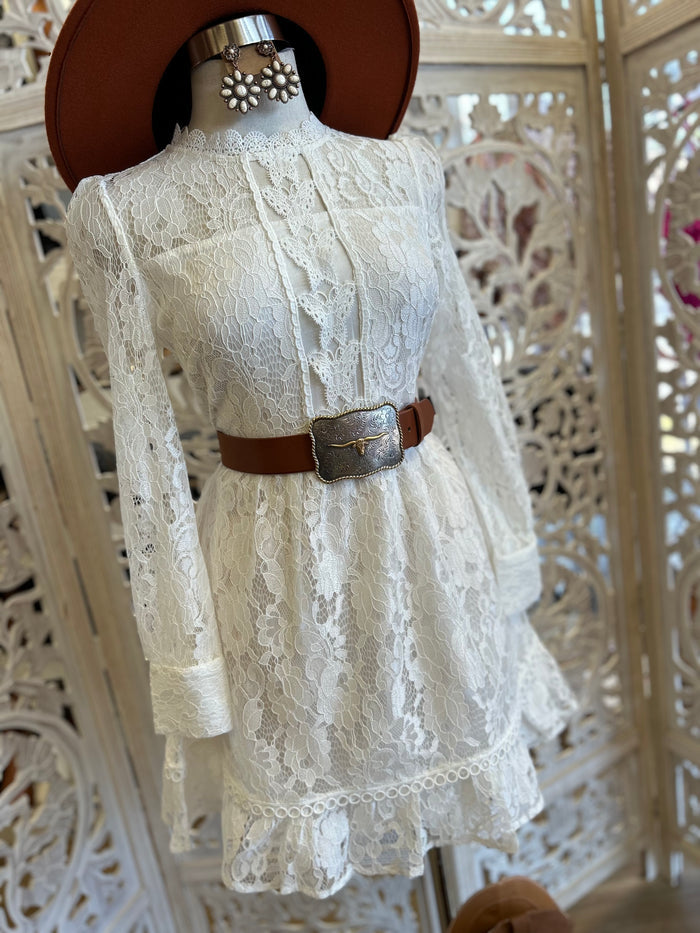 Mock Neck Flowy Lace Dress- Not Stretchy