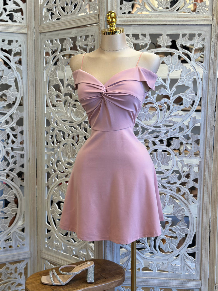 Off Shoulder Fit and Flare Mauve Dress- Stretchy, Estira