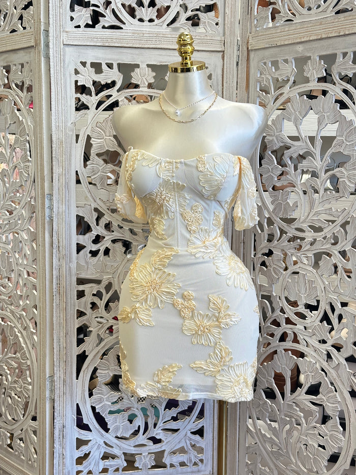 Off Shoulder Floral Mini Dress-Stretchy, Estira
