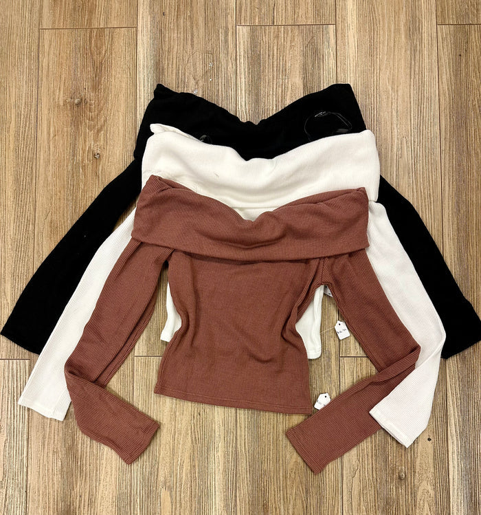 Off Shoulder Ribbed Top- Estira, Stretchy
