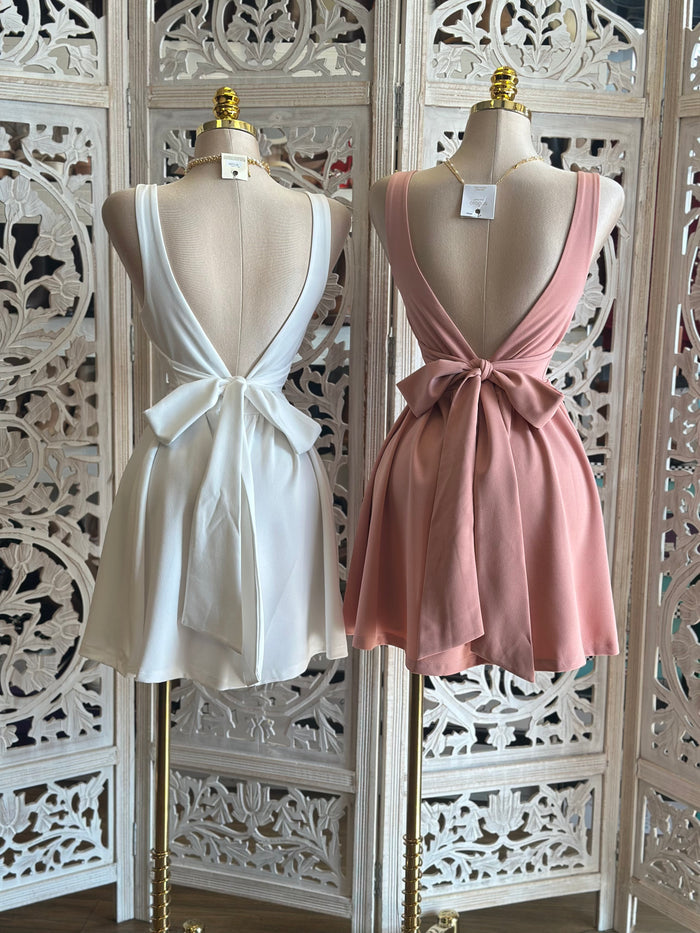 Open Back Ribbon Mini Dress-Stretchy,Estira