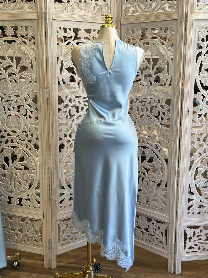 Pastel Blue Lace Midi Dress - No Estira, Not Stretchy